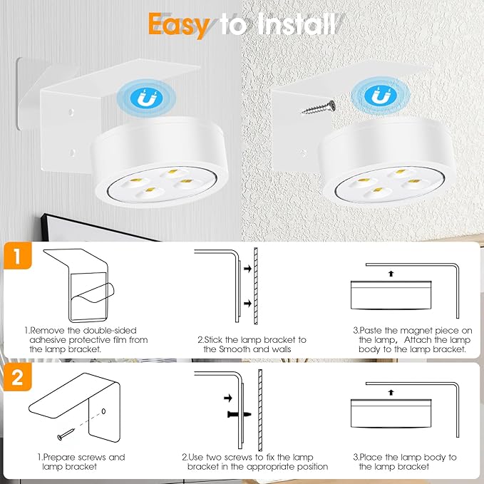 13 RGB Color Changing Led Art Display Light for Picture Frame,Rechargeable Battery Operated Led Painting Light with Remote Control Dimmable & Timer,3Pack White