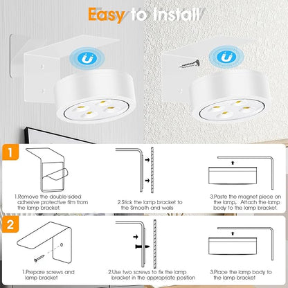 RGB Picture Light Battery Operated Painting Lights for Wall Wireless Magnetic Display Art Light with Remote Controls,Dimmable&Timer for Art Frame Artworking,6Pack White