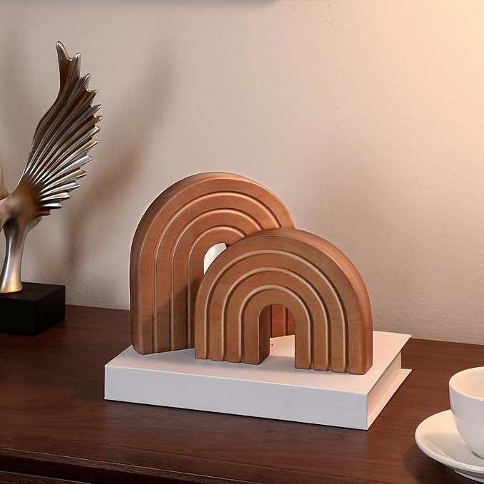 Set of 2 Wooden Arch Decor Boho Wood Rainbow Arch Decorative Objects Modern Shelf Decor Aesthetic for Table Shelf Mantel Living Room Decor
