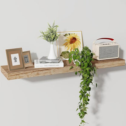 Axeman Floating Shelves, 8 Inch Deep Modern Solid Wood Wall Shelves for Storage, Wall Mounted Display Shelving with Invisible Heavy-Duty Metal Bracket, 36" W x 8" D x 1.6" H, Light Carbonized