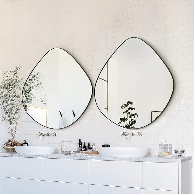 Irregular Wall Mirror Matel Matte Black Framed Wall Mirror for Living Room Bedroom Bathroom Entryway Wall Decor 32.0