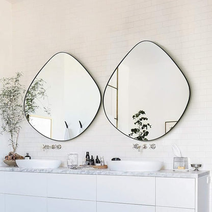Irregular Wall Mirror Matel Matte Black Framed Wall Mirror for Living Room Bedroom Bathroom Entryway Wall Decor 28.2" L x 27.8" W ELE-003B