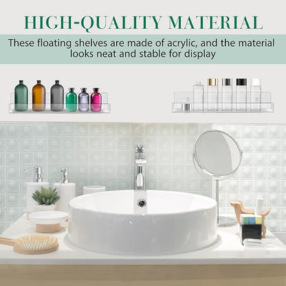 Blulu 16 Packs 14 Inch Acrylic Floating Shelf Wall Mounted Invisible Acrylic Shelf Ledge Floating Bookshelf for Living Room Office Bedroom Bathroom Kitchen Decoration Space Save