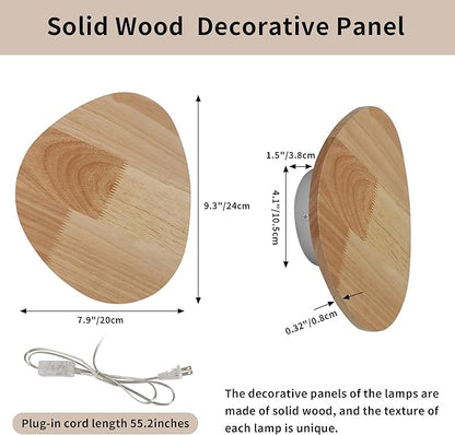 Modern Minimalist Plug in Wall Sconces, 9.4'' Plug-in Or Cordless Wood Backlight LED Wall Lamp, 12W, 1100LM Warm White Brightness Wall Light Fixtures for Bedroom, Living Room Wall Décor