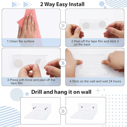 10 Pack Acrylic Floating Shelves for Wall, Wall Mounted Small Hanging Display Shelves for Plants, Funko Pop Figures, Adhesive Shelf for Bedroom, Picture Toy Clear Display Shelf