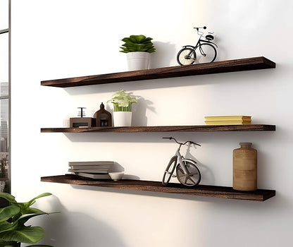 48 Inch Brown Wood Floating Shelves for Wall Rustic Wall Shelf for Bedroom Living Room Set of 4