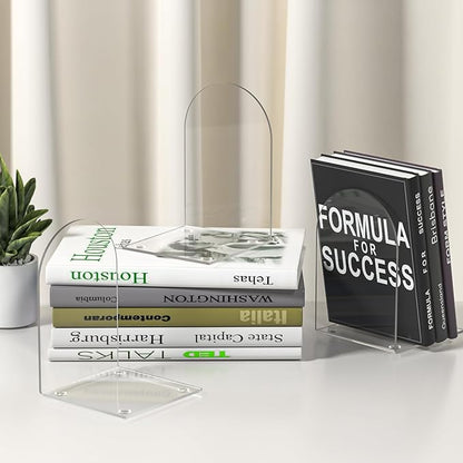 Acrylic Bookends 8 Pieces, Book Ends for Shelves, Clear Bookends for Book Shelves and Desktop Organizer, Transparent Shlef Book Stopper for Home Office Supplies