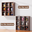 Helsin 9 Grid Vintage Coffee Mug Display Rack, 16inch Wall Mounted Wooden Curio Shadow Box Shelf, Cup Floating Shelves Display and Organizer (Bronze)