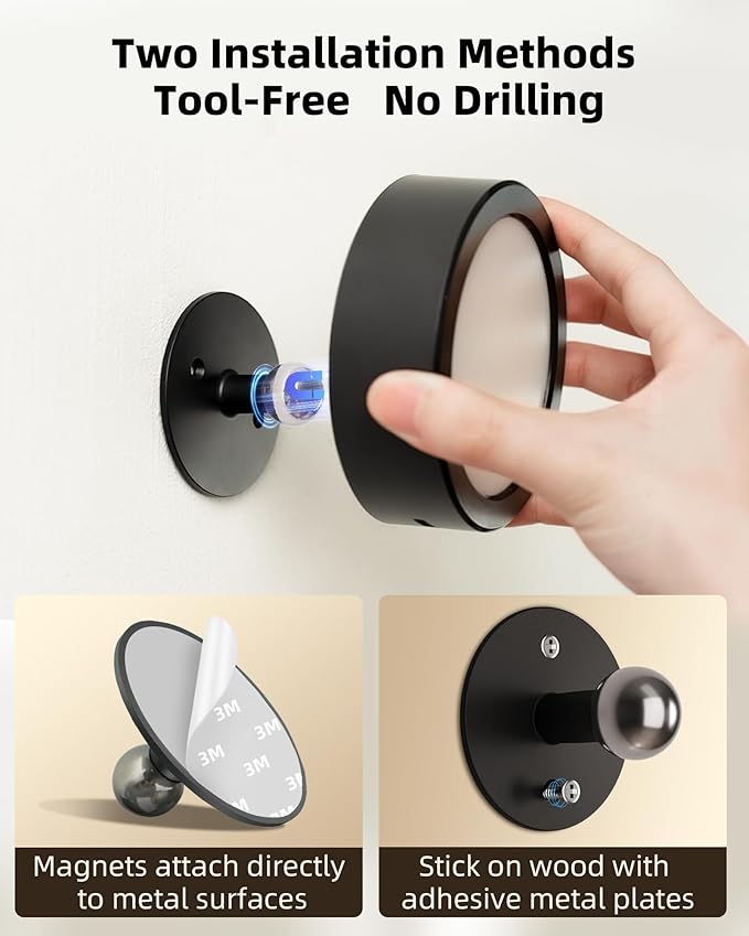 EZVALO LED Wall Mounted Lights, 3000mAh Rechargeable Wall Light Wall Sconces Lamp, 3 Color Temps & Remote and Touch Control, 360°Rotation Dimmable Cordless for Bedroom Reading Study Bedside (Black)
