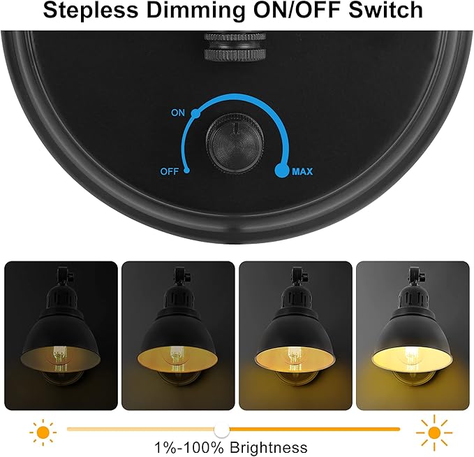 Plug in Wall Sconces, Wall Sconce Lighting with Dimmable On Off Switch, Swing Arm Wall Lamp, Black Metal Industrial Wall Light Fixtures, Safety E26 Base, 6FT Plug in Cord