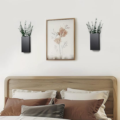 2 Pack Metal Wall Planter Vases Decor with Artificial Eucalyptus, Modern Farmhouse Rustic Hanging Pocket Planters for Indoor Greenery and Flowers, Living Room Bedroom Kitchen and Stairway Decoration