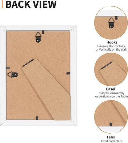 5x7 Picture Frame Set of 4, Displays 4x6 with Mat or 5x7 Without Mat, Photo Frames for Wall Hanging or Tabletop, Includes HD Plexiglass, White