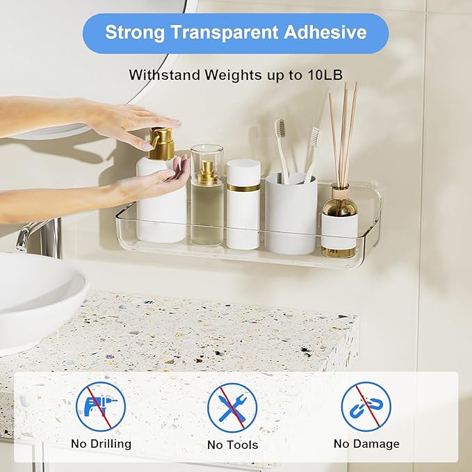 Diesisa Acrylic Wall Mounted Shower Caddy, Clear, Large Size 4D x 12.8