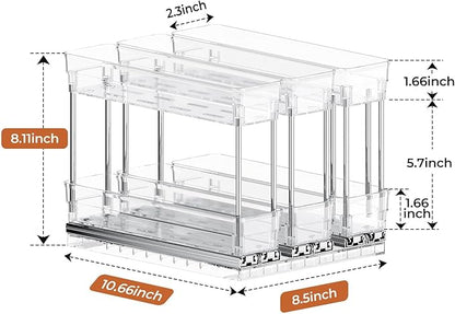 Pull Out Spice Rack Organizer for Cabinet, Slide Out Spice Racks Organizer, Easy to Install Spice Cabinet Organizers, 2.3''Wx10.66''Dx8.11''H, 3 Packs-2 Tiers(Clear)