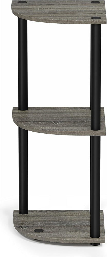 Furinno TURN-N-TUBE Corner Shelf, 3-Tier Corner Bookshelf, Display Storage Shelves with Open Shelves, for Organization and Storage, Living Room, Home Office, Garage, French Oak
