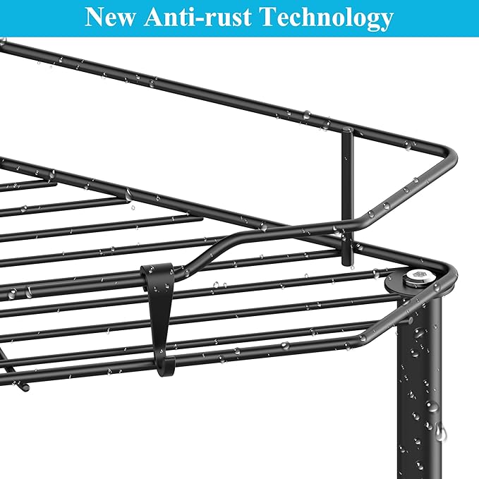 4 Tier Floor Standing Corner Shower Caddy Organizer Shelf with Hooks, Bathroom Shelves Stand Rack, Black
