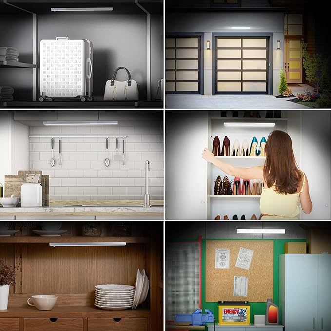 Under Cabinet Lighting, 84 LED Motion Sensor Light Indoor Rechargeable, 3200mAh Closet Lights Battery Operated for Kitchen Cabinets, Shelves, Walls