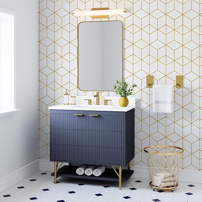 Safiyya 118"x17.3" Peel and Stick Wallpaper Gold and White Contact Paper Geometric Wallpaper Self Adhesive Removable Wallpaper for Walls Covering Vinyl Rolls