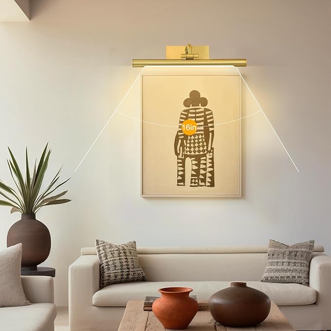 14in Picture Light,Battery Operated Picture Light,Brass,with Remote and Timer,Wall Pictures,Dimmable for Display Photo,Frame,Portrait.