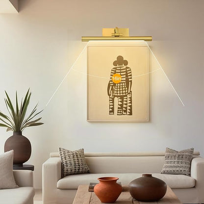 14in Picture Light,Battery Operated Picture Light,Brass,with Remote and Timer,Wall Pictures,Dimmable for Display Photo,Frame,Portrait.