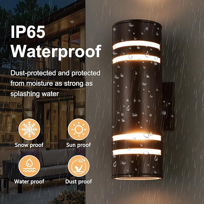 Housen Solutions Dusk to Dawn Outdoor Wall Lights 2 Pack, Waterproof Exterior Lighting Fixtures, Up Down Porch Light Outside for House Garage, Bronze