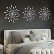 ZEXUIRU 3 Pack Silver Sunburst Wall Decor – Metal Crystal Wall Art with Sparkling Rhinestones, 14’’/18 Inch Starburst Wall Hanging Set for Living Room Bedroom Bathroom – Modern Bling Home Decorations