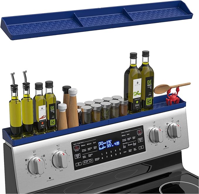 30 Inch Silicone Stove Top Shelf Magnetic for Kitchen, Strong Magnetic Heat Resistant Spice Rack Organizer for Over Stove Oven - (Navy Blue)