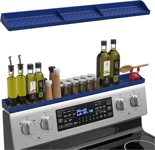 30 Inch Silicone Stove Top Shelf Magnetic for Kitchen, Strong Magnetic Heat Resistant Spice Rack Organizer for Over Stove Oven - (Navy Blue)