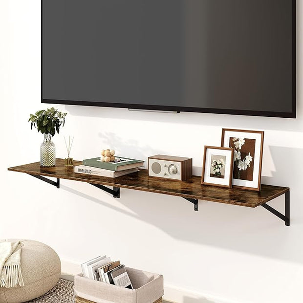 Fun Memories Floating Shelves for Wall, 12 Inch Deep Floating Shelves Set of 2, 36W x 12D Large Wall Shelf with Sturdy Metal Brackets for Living Room, Bathroom, Bedroom and Kitchen, Rustic Brown