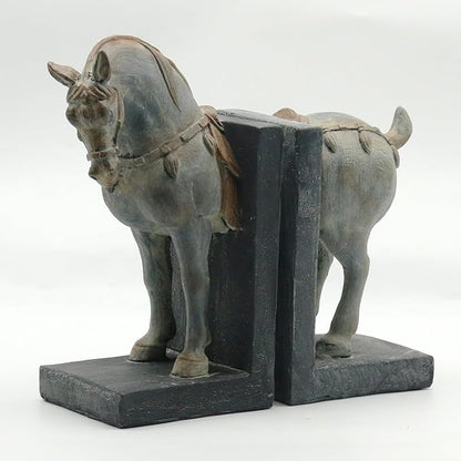 Lukitas Tang Horse Decorative Bookends, Heavy Duty Non-Slip Book Holders, Vintage Artistic Ornaments for Office Home Bookshelf Decor, Resin