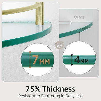 KES Glass Corner Shelf Bathroom Shelf Tempered Glass with Rail SUS 304 Stainless Steel Floating Wall Mount Bracket Brushed Gold, BGS2101A-BZ