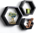 DD DEFINED DECO Set of 3 Pine Wood Hexagon Shelves for Wall Decor,Wall Mounted Floating Shelves,Farmhouse Honeycomb Living Room,Hanging Rustic Shelf Racks Bedroom,Nursery, Black, (B2C230007-3SET)