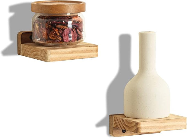 Freezing point Small Floating Shelf for Wall Set of 2 Natural Wood 4Inch Mini Wall Shelves Decor Plant Display Collectibles Mounted Kitchen Bathroom Bedroom Corner Decorative Storage Tiny Stand | for Wall, Decor, Plant Display, Collectibles, Kitchen, B...