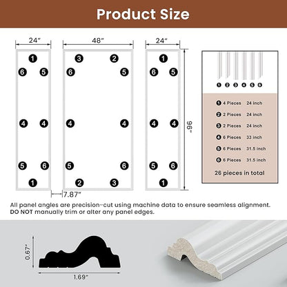 SmartStandard Pre-Cut Wall Molding Kit, 3-Frame Wainscoting Panels for Interior Wall Moulding Decor, Ready to Assemble Accent Panel