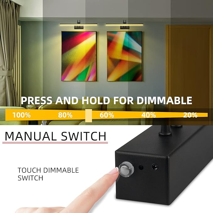 Picture Light,Picture Lights for Wall Cordless,16" Picture Lights with Timer and Dimmable,Battery Wall Lights for Display Gallery Painting Art Frame Portrait-Black 2Color