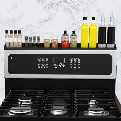 30 Inch Silicone Stove Top Shelf Magnetic for Kitchen, Strong Magnetic Heat Resistant Spice Rack Organizer for Over Stove Oven (Black)