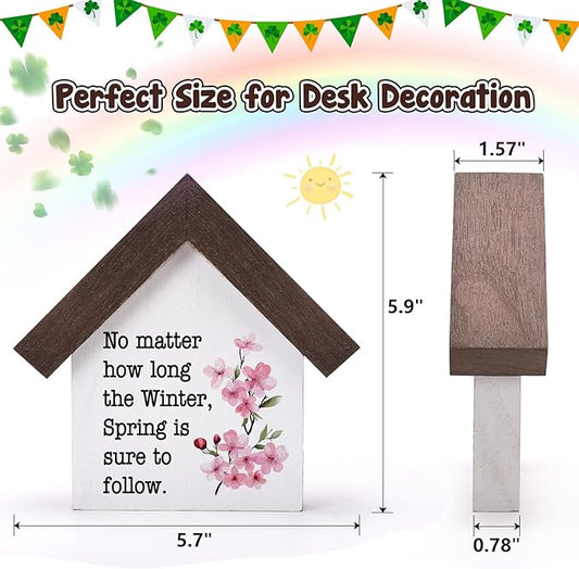 MBL Spring Decorations for Home Office - Wood Spring Inspirational Gifts Easter Basket Stuffers Essentials Farmhouse Rustic Table House Bedroom Living Room Tiered Tray Decor for Women Men Coworkers