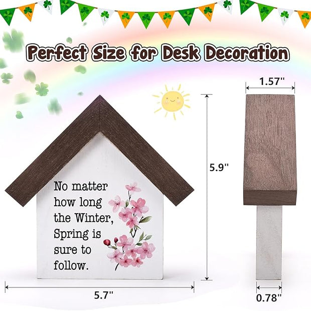 MBL Spring Decorations for Home Office - Wood Spring Inspirational Gifts Easter Basket Stuffers Essentials Farmhouse Rustic Table House Bedroom Living Room Tiered Tray Decor for Women Men Coworkers