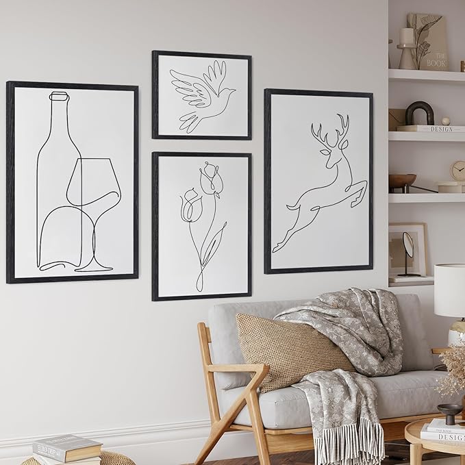 puthiac 16x24 Solid Oak Wood Picture Frame, No Mat, Wall Display Only, Vertical or Horizontal, Plexi Front, 3 Pack, Black
