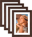 Vittanly 5x7 Picture Frame Set of 4, Display Pictures 4x6 with Mat or 5x7 without Mat, Engineered Wood with Shatter Resistant Plexiglass, Small Photo Frames for Wall or Tabletop Display, Brown