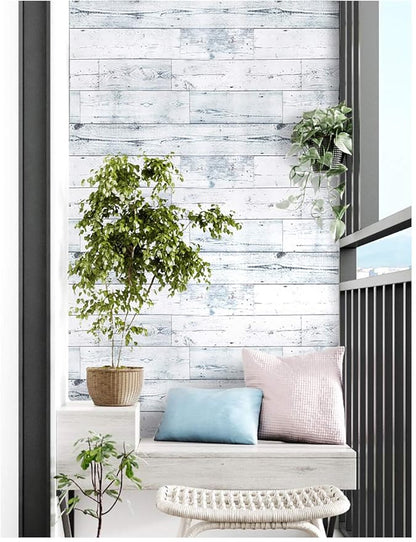 HAOKHOME Peel and Stick Wood Wallpaper Shiplap Light Grey/White Distressed Wood Plank Removable Contact Paper Self Adhesive 17.7in x 32.8ft