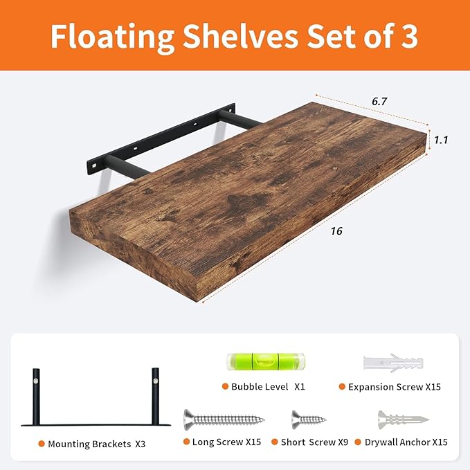 Floating Shelves for Wall Set of 3, 16