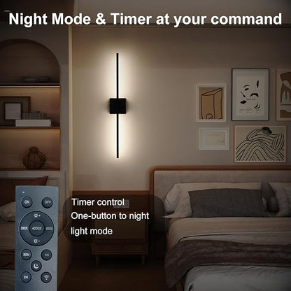 Shineled Wall Sconces Set of 2, 29'' Battery Wall Sconce with Remote Control, 350° Black Rotatable Dimmable Wall Lamp, Wireless Wall Lights for Bedroom, Living Room