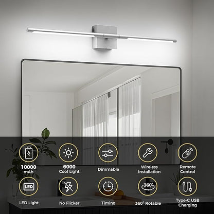L LOHAS LED Battery Operated Wall Sconces Set of 2, Battery Wall Sconce 10000mAh, Nickel Rechargeable Sconces 6000K, 28.3 Inch Wireless Wall Lights, Sconce Wall Decor for Bedroom, Living Room