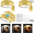 3-Pack Picture Lights for Wall, Rechargeable Battery Magnetic Poster Lights with Remote Dimmable 3-Color Temps & Timer, LED Art Display Lighting for Paintings, Frames & Wall Art Decor (Gold)