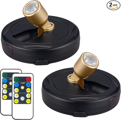 Wireless LED Spotlight, Battery Powered Picture Lights, Uplighting Indoor, Puck Lights with Remote, Stick Spot Light for Wall Art Display Dartboard Painting Artwork Accent Closet-Gold