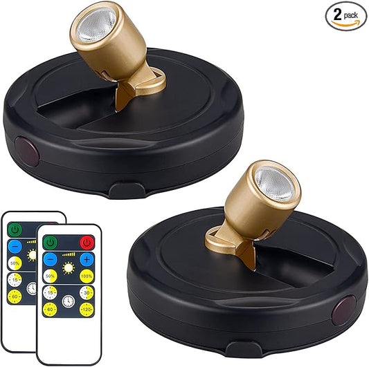 Wireless LED Spotlight, Battery Powered Picture Lights, Uplighting Indoor, Puck Lights with Remote, Stick Spot Light for Wall Art Display Dartboard Painting Artwork Accent Closet-Gold