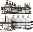 Corner Shower Caddy - 2 Pack, Adhesive Shower Organizers, Rustproof Stainless Steel Shower Shelves with 8 Hooks, No Drilling Bathroom Organizers and Storage Racks, Space-Saving, Black, X-Large