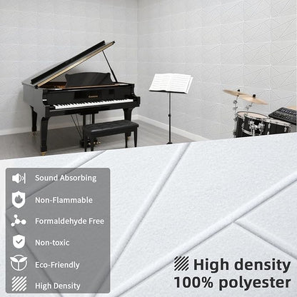 Art3dwallpanels 18 Pack Acoustic Panels 12" X 12" Soundproof Wall Panels Sound Dampening, 3D Self Adhesive Wall Decor Peel and Stick Absorbing Panels, White
