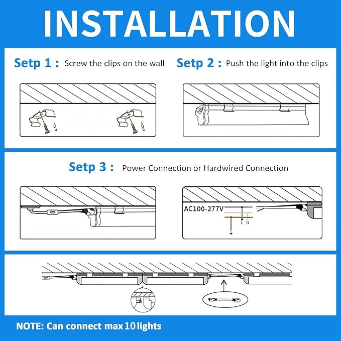 CNSUNWAY LED Shop Light 2FT, 20W 3000LM, 3000K Warm White, T8 LED Tube Lights, Ceiling and Utility Shop Lights, Linkable Light Fixture for Room, Garage, Workbench, ETL Listed (Pack of 2)